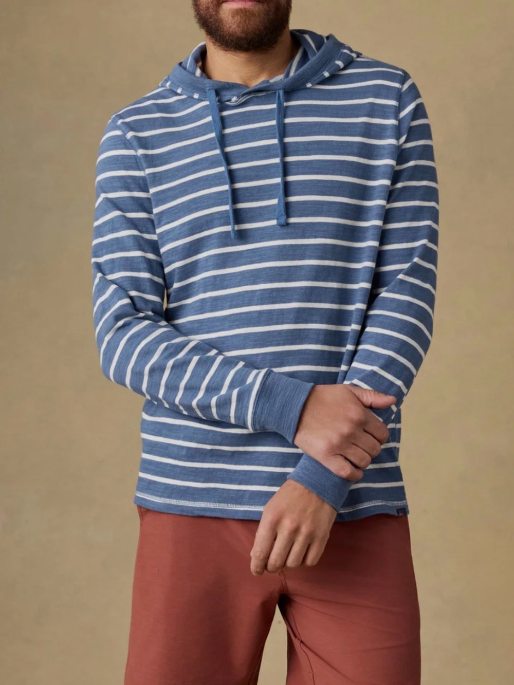 Faherty Blue & White Striped Hooded Long-Sleeve Shirt